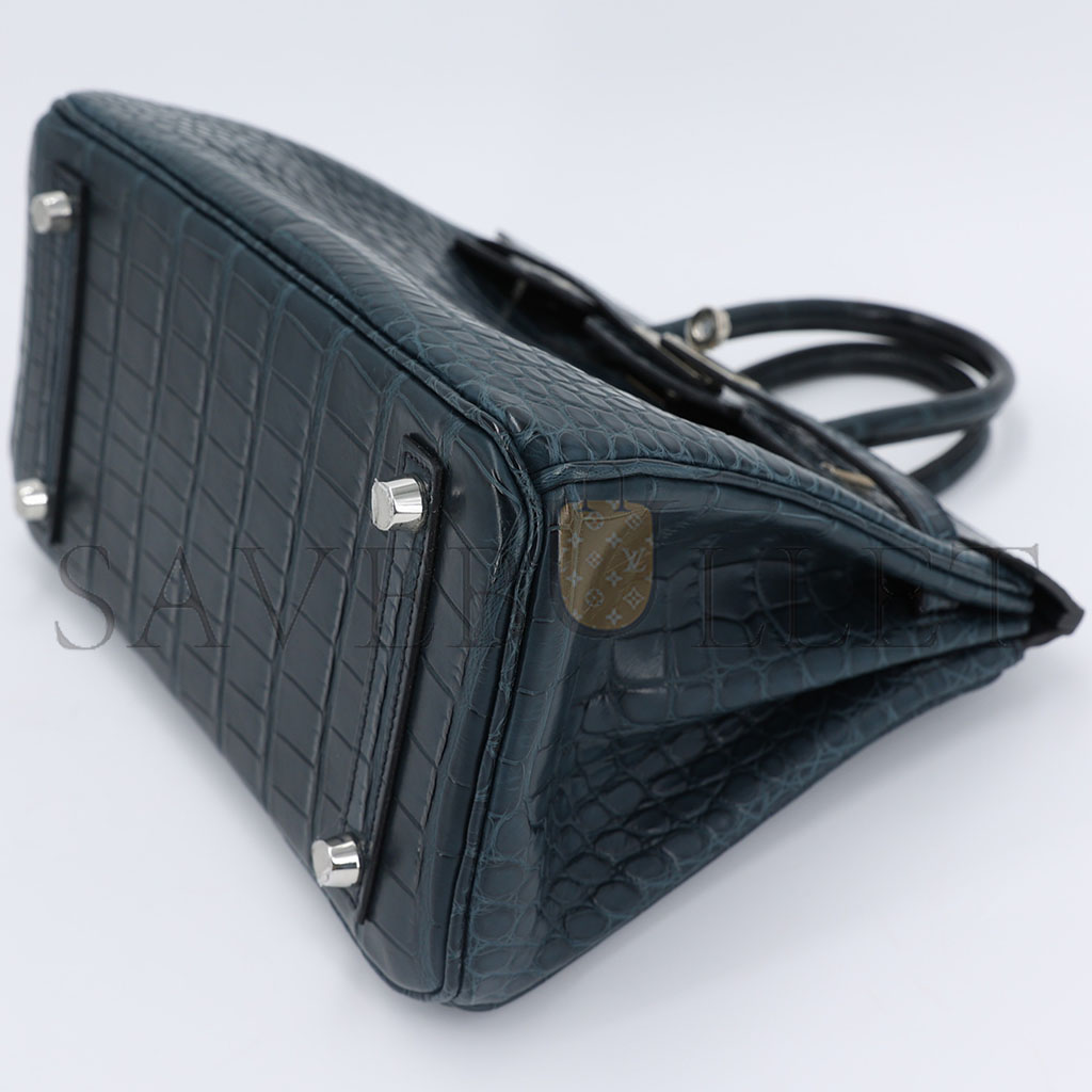 H**mes master birkin 30 crocodile leather storm blue silver buckle h041354ck06 (30*22*15cm)